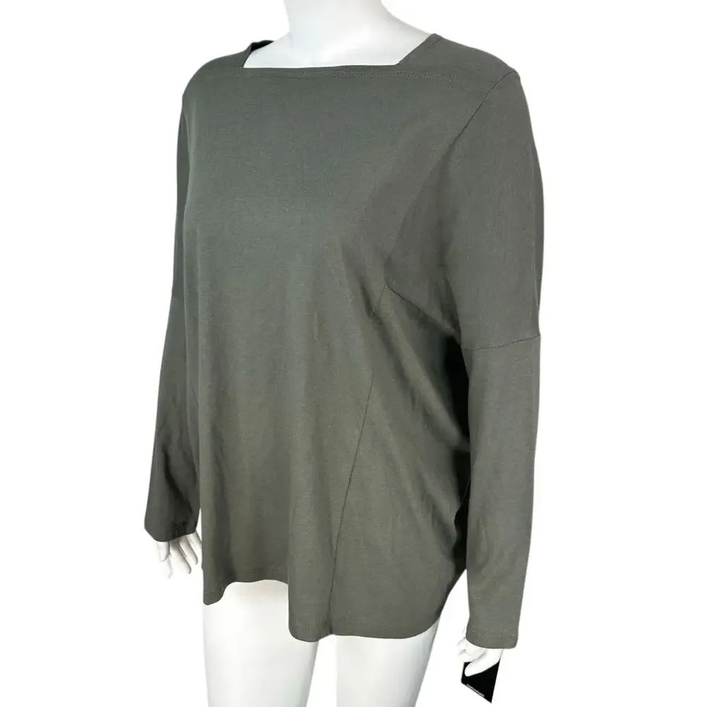 Clara Sun Woo Tunic Top Womens Sz Medium Green Knit Long Sleeve Tee Cotton Modal - Picture 2 of 8